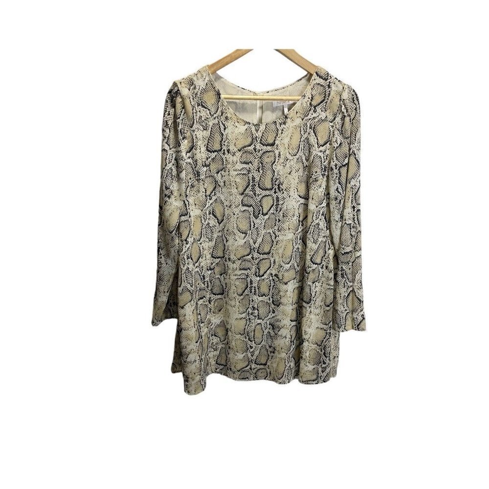Harper Wren Snakeskin Print Dress S Shift Long‎ Sleeved Cream Evening Flowy